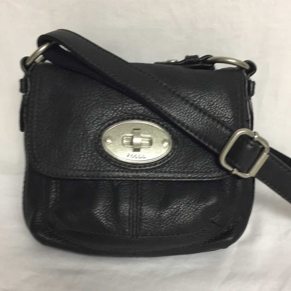 Fossil Black Leather Crossbody w Adjustable Strap